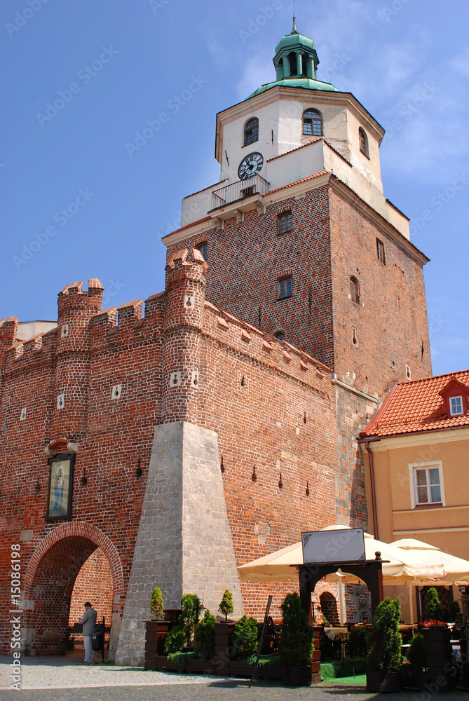 Old redbrick tower in Lublin, Poland - obrazy, fototapety, plakaty 