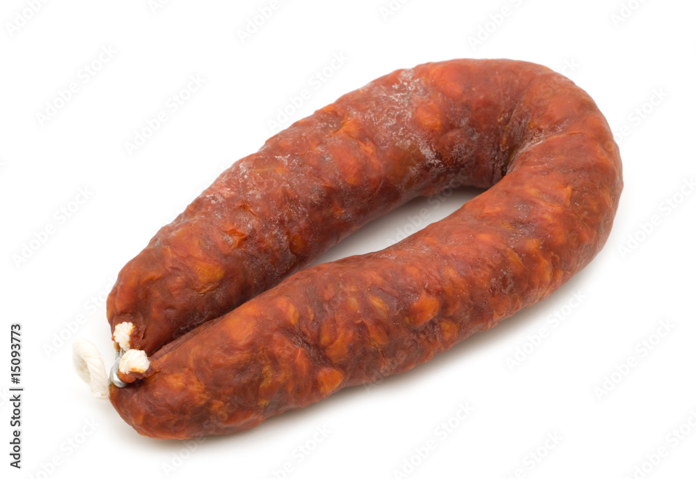Iberian chorizo on white background Iberian chorizo on white background