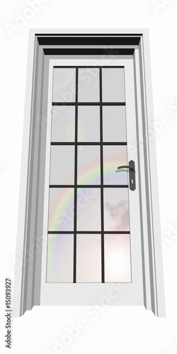 high resolution 3D closed door over a natural sky