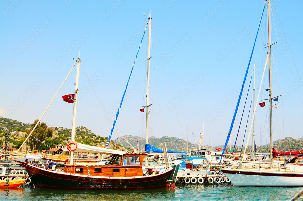 Yachts in the bay. Turkey. Kekova.