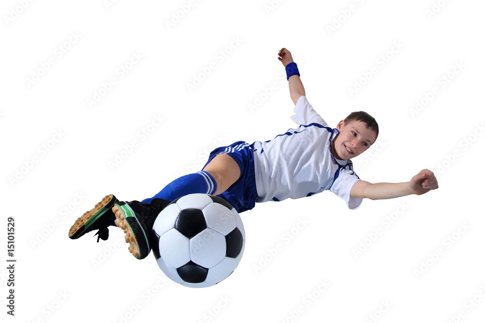 Boy with soccer ball, Footballer . (isolated)