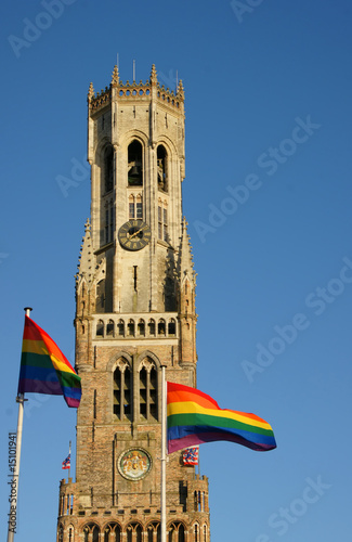 Belfry Bruges with GLBT flags photo