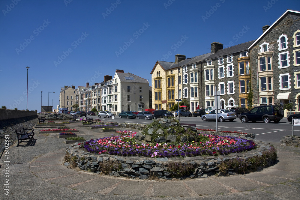 Barmouth Seafront with flower beds in bloom