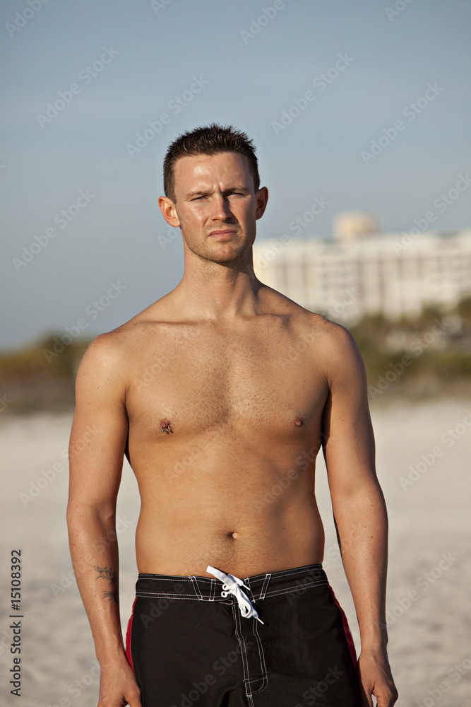 Handsome Man At Beach with serious look