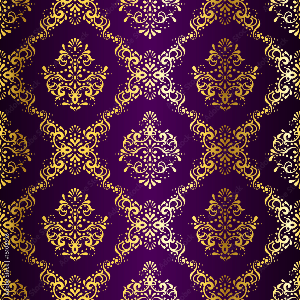 Intricate Gold-on-Purple seamless sari pattern