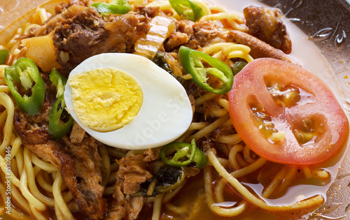 Malaysian traditional spicy noodles close up