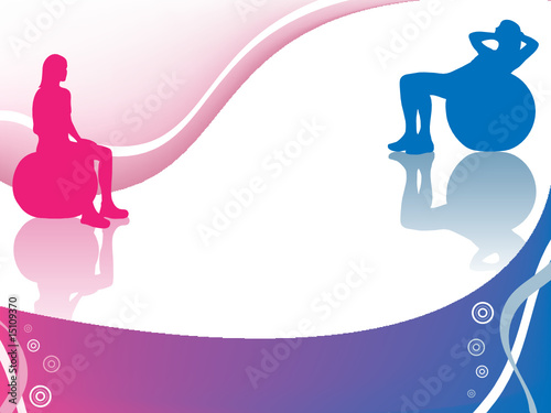 Girl doing exercises on ball with big copyspace