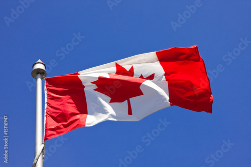 Canadian flag waving in the wind