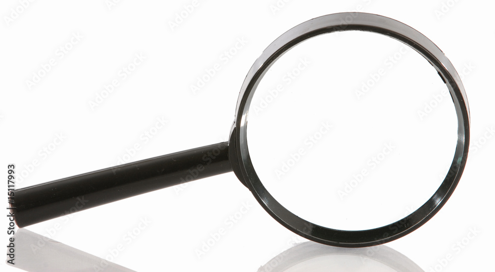 magnifying glass with reflection on white background magnifying glass with reflection on white background