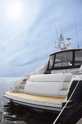 Rear view of white luxury yacht