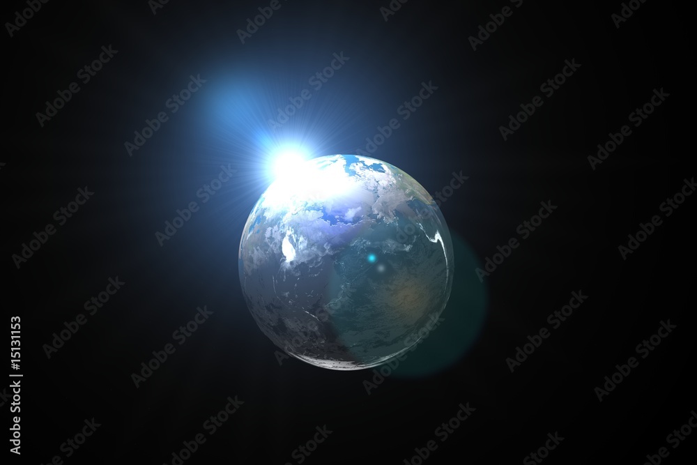 Sun emerging over planet earth Sun emerging over planet earth