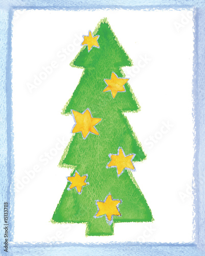 Beautiful fur-tree decorated by stars, a pastel
