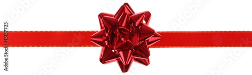 Red gift ribbon and bow on a white background
