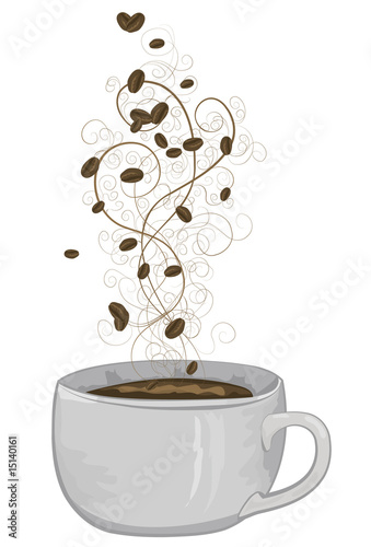 Illustrated coffee cup with stylized swirling steam