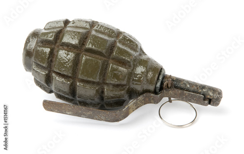 Old Hand Grenade on white background photo