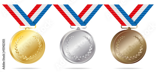 Gold Silver Bronze Medals With Laurel Wreath