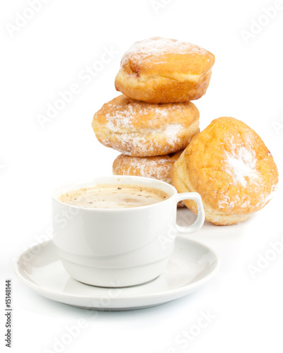 Sweet donuts and cup of black coffee