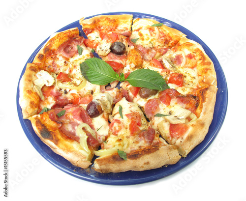 Pizza on blue plate