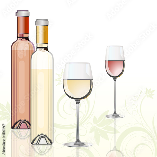 "Wine design" – bottles and glasses with red and white wine