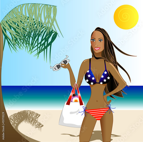 Beautiful woman on a beach scene. Swimsuit