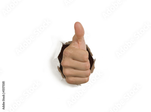 Thumbs Up Success Hand Breaking Through Wall