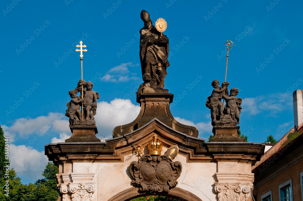 monastery gate with sculpture of saint norbert