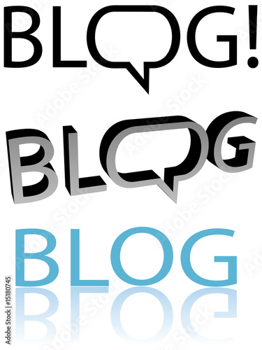 BLOG! Flat and 3D blogger speech bubble balloon copyspace.
