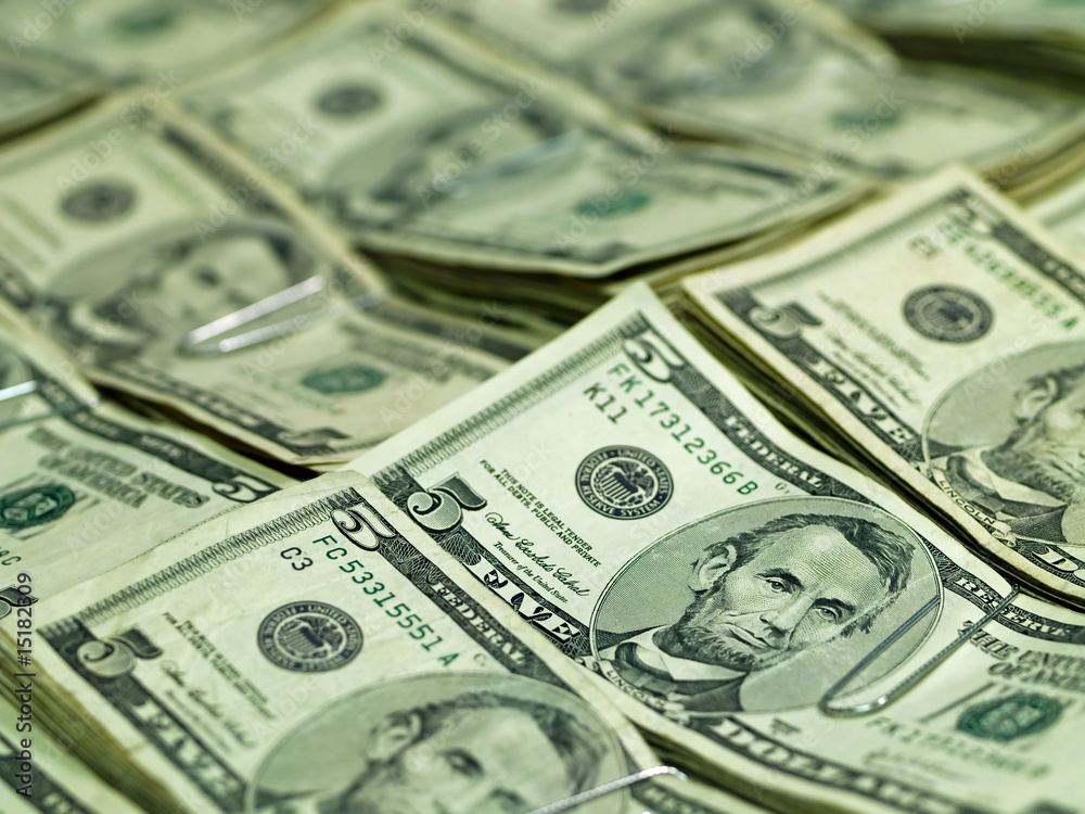 Bundles of U.S. Five Dollar Bills Bundles of U.S. Five Dollar Bills