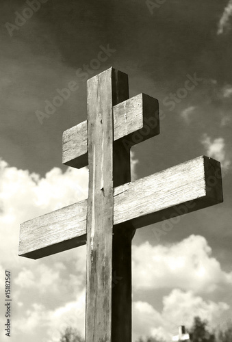 Wooden cross against a background of the sky