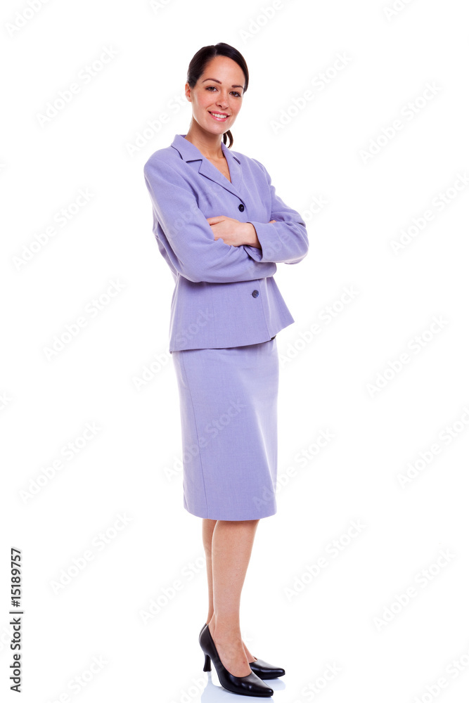 Businesswoman portrait arms folded lilac suit Businesswoman portrait arms folded lilac suit