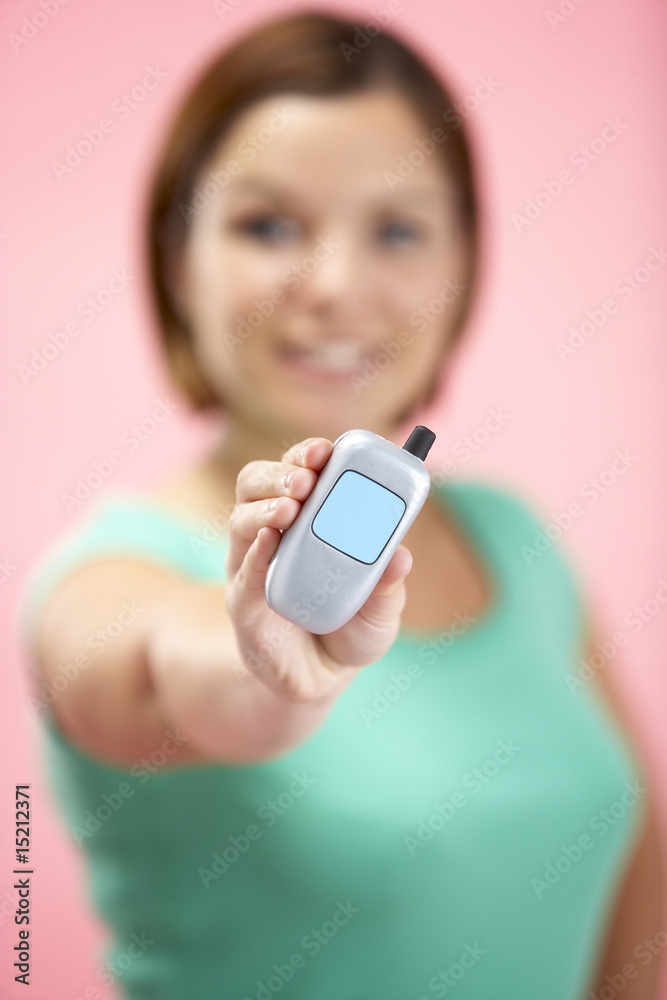 Woman Holding Model Mobile Phone Woman Holding Model Mobile Phone