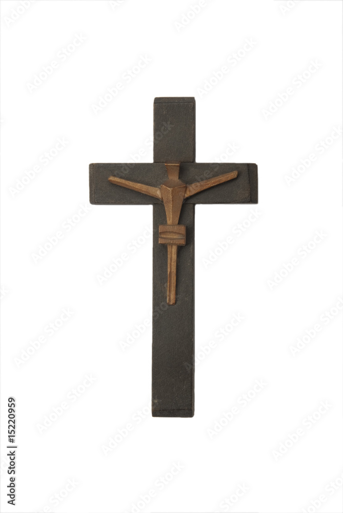 wooden crucifix isolated on white background