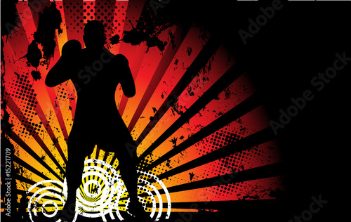 Boxer Man Silhouette with Yellow and Orange lightning