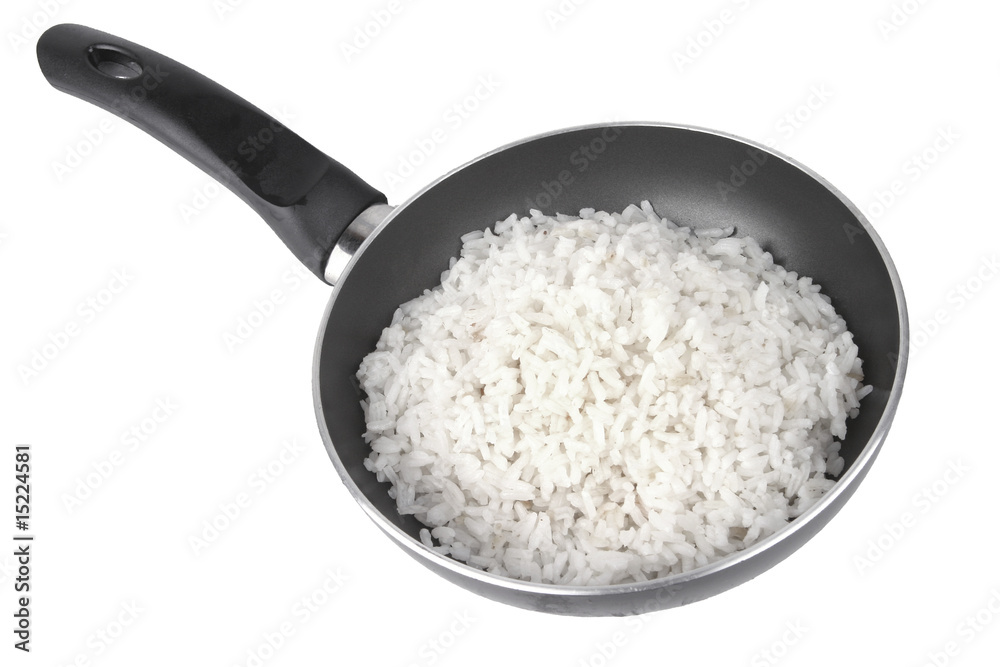 white rice on fry pan