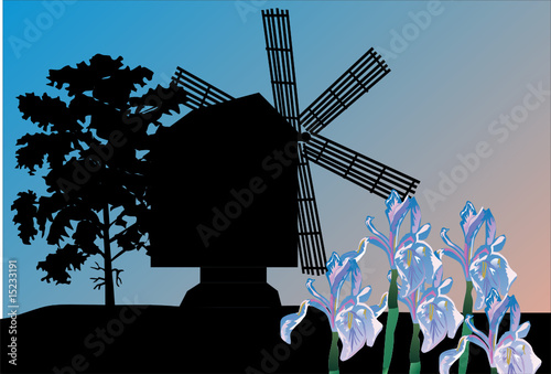 windmill at sunset