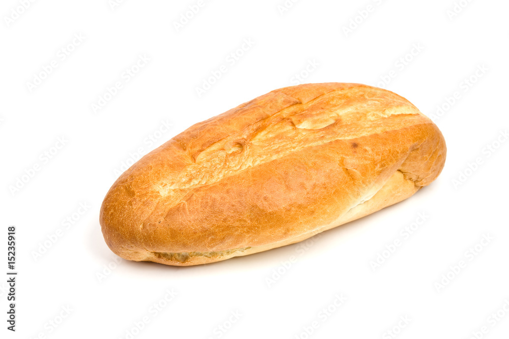 Long loaf. French bread on a white background