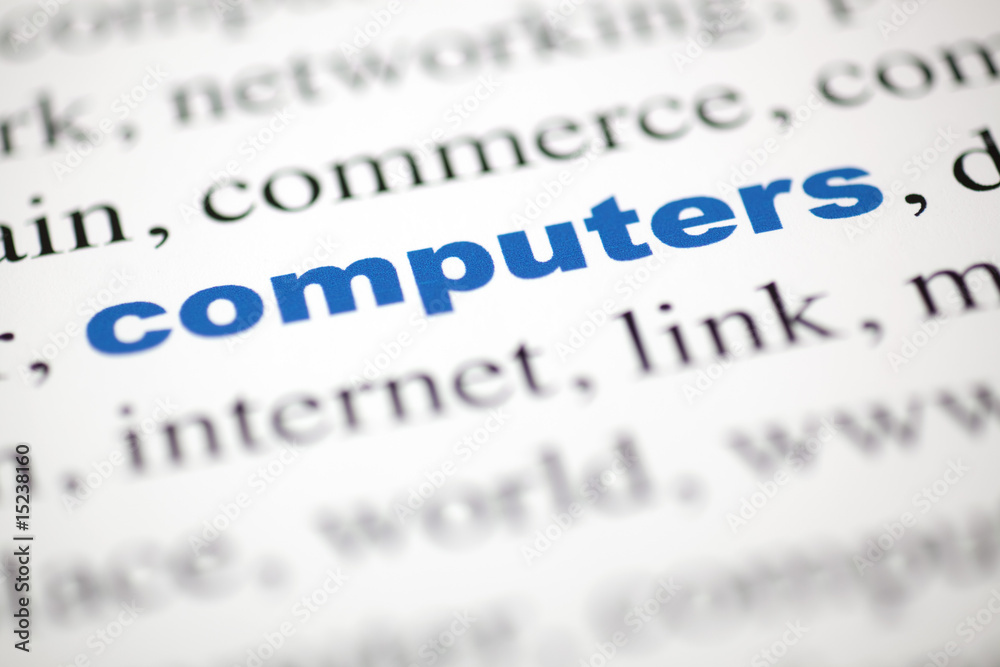 Obraz premium mot computers ordinateurs texte flou mot bleu