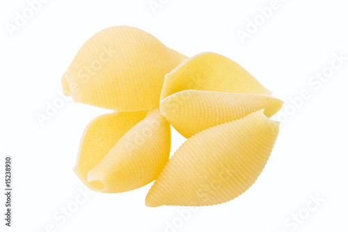 Four large pasta shells isolated on white with clipping path