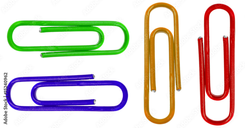 Colored paper clips isolated on white Colored paper clips isolated on white