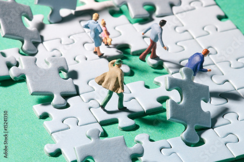 Flying jigsaw pieces