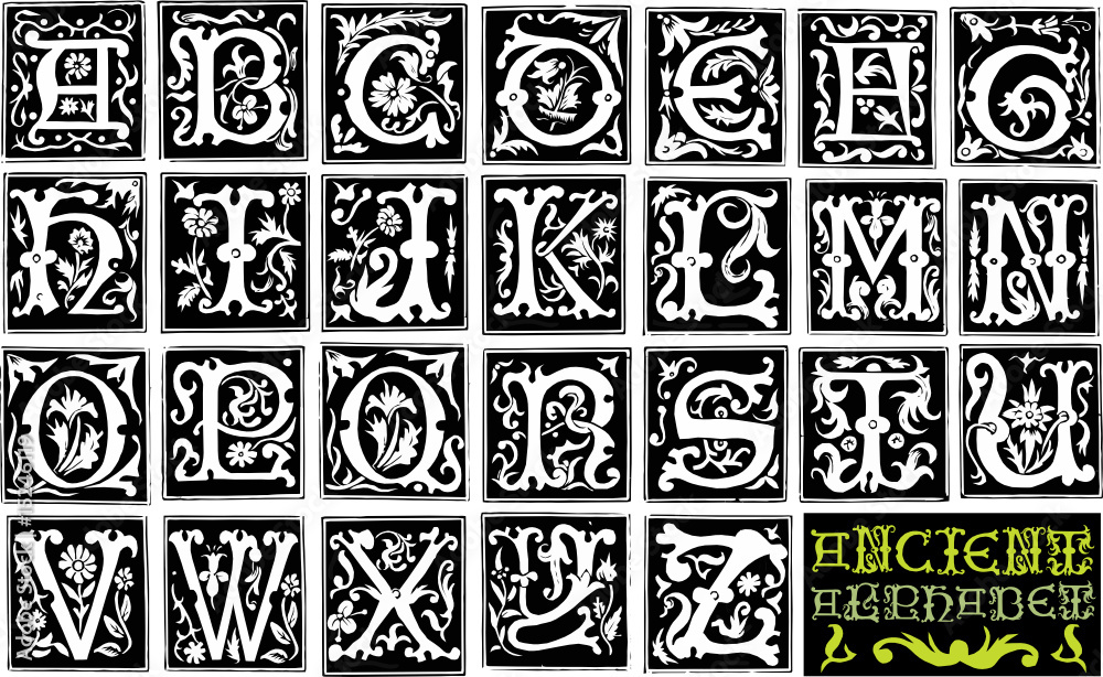 16th century engraved ornamental alphabet Stock Vector | Adobe Stock