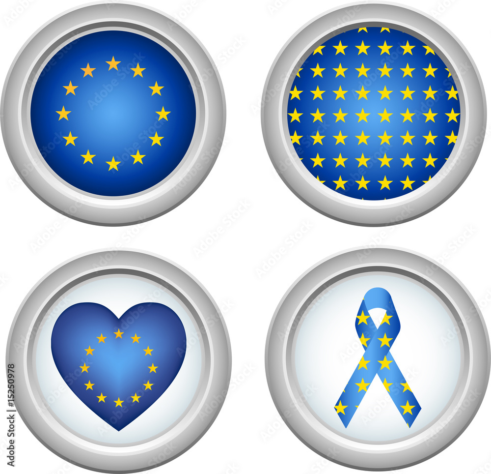 European Union Buttons with heart, flag and ribbon