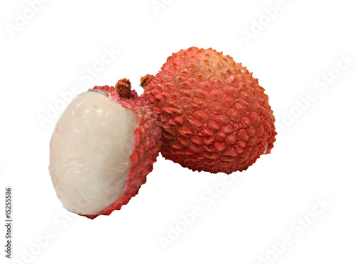 Lychee and peeled lychee isolated on white background