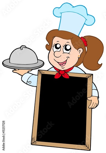 Girl chef with blackboard