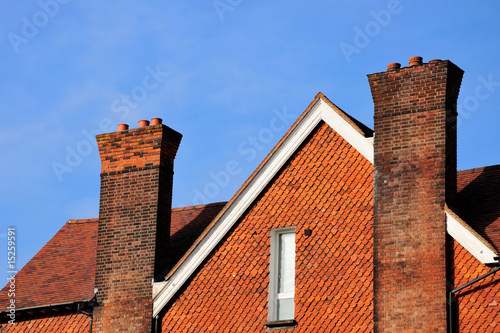 House top with chimneys