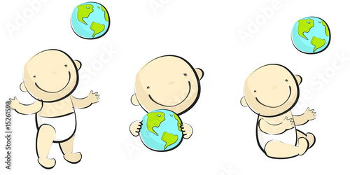 Baby playing with globus.