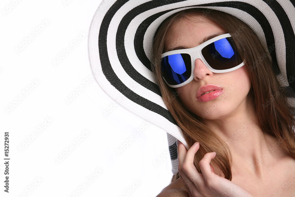 Obraz premium young woman in striped hat