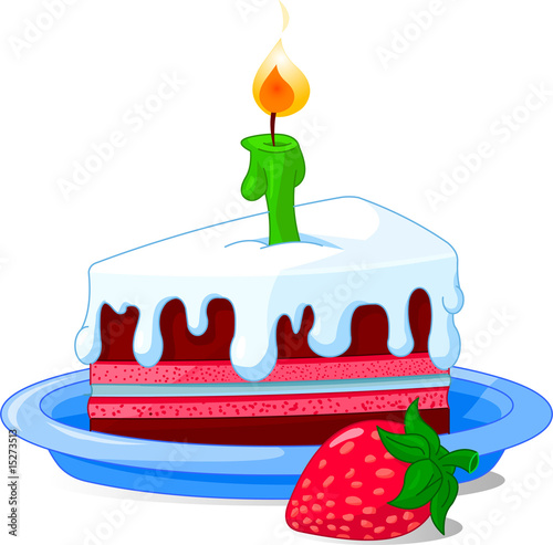 Slice of cake with candle