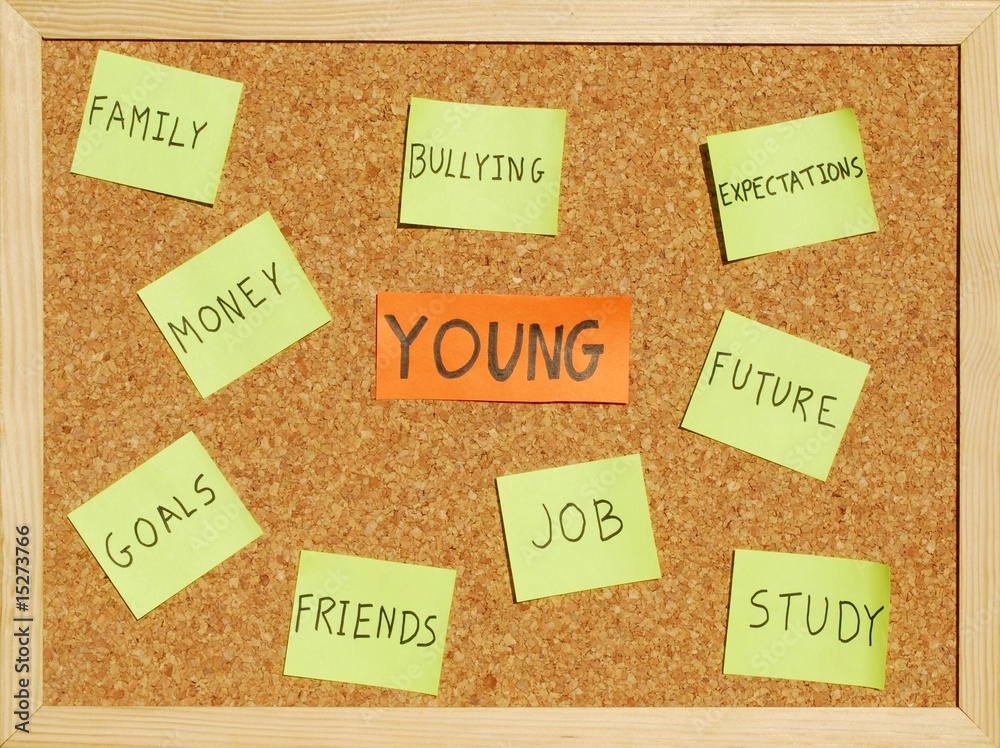 Young concerns on a cork board Young concerns on a cork board