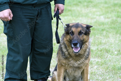 Bordeguard officer with german shepherd on K-9 training.
